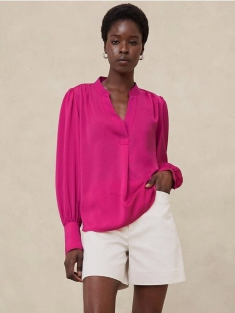 Banana Republic Fac. Volume Sleeve Satin Fuschia S NWT!